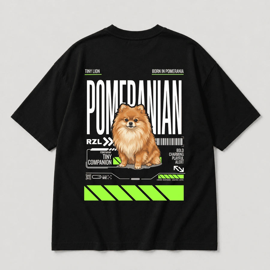 Camiseta Estampada Pomeranian - Oversize de RazasLovers, Negra, transpirable, suave