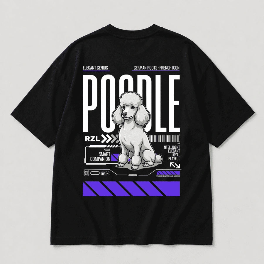 Camiseta Estampada Poodle - Oversize de RazasLovers, Negra, transpirable, suave