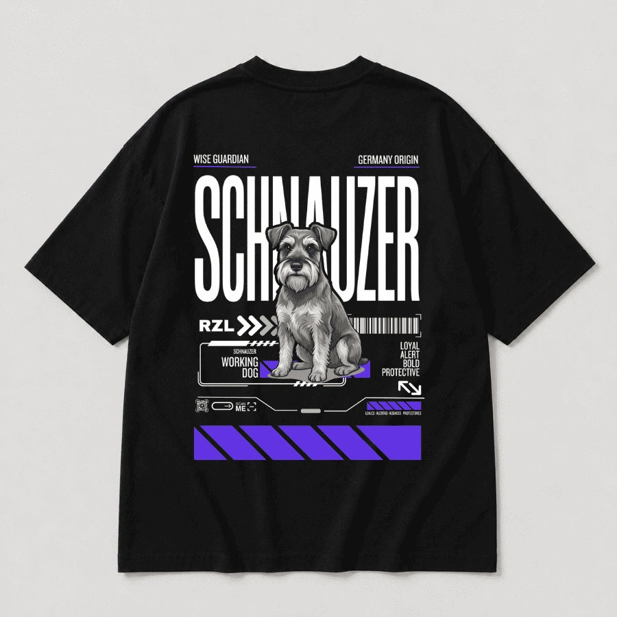 Camiseta Estampada Schnauzer - Oversize de RazasLovers, Negra, transpirable, suave