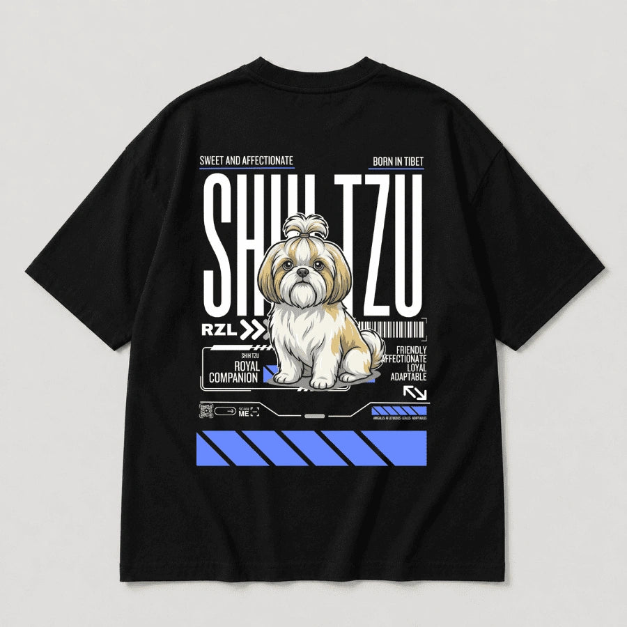 Camiseta Estampada Chih Tzu - Oversize de RazasLovers, Negra, transpirable, suave