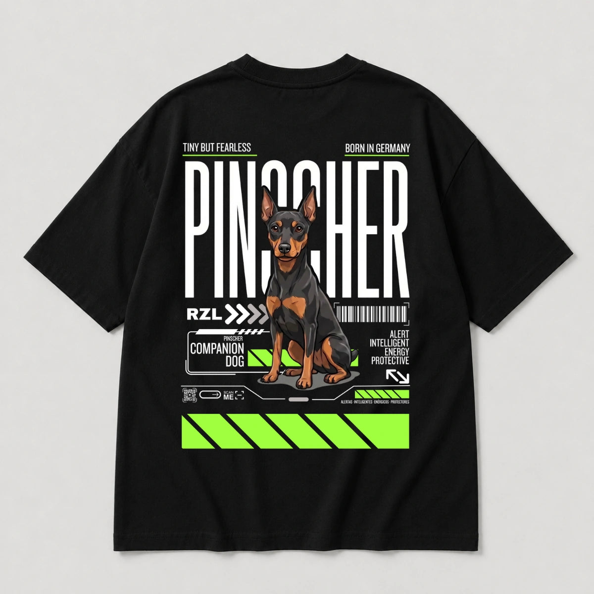 Camiseta Estampada Pinscher - Oversize de RazasLovers, suave, bordado