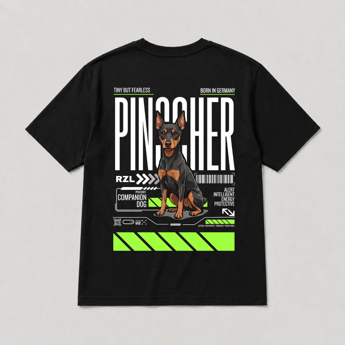 Camiseta Estampada Pinscher - Regular de RazasLovers, Negra, transpirable, suave