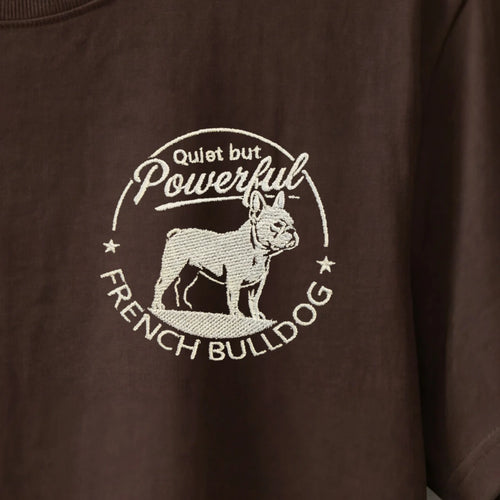 Camiseta Bordado Bulldog Francés - Regular Fit de RazasLovers, Negra, transpirable, suave, detalle