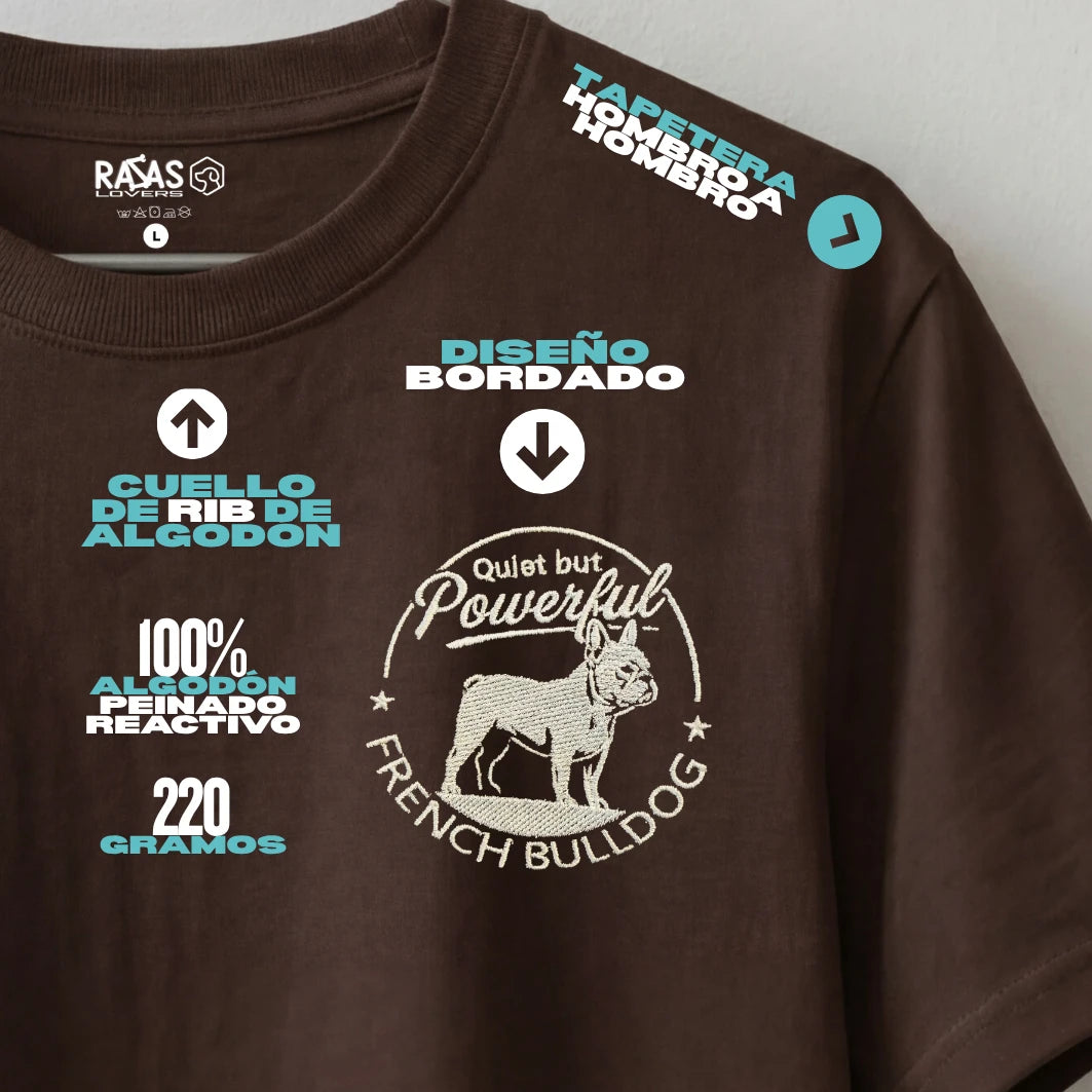 Camiseta Bordado Bulldog Francés - Regular Fit de RazasLovers, transpirable, suave