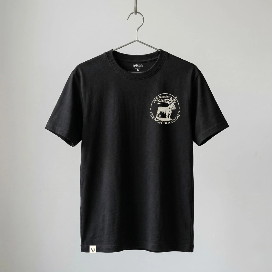 Camiseta Bordado Bulldog Francés - Regular Fit de RazasLovers, Negra, transpirable, suave