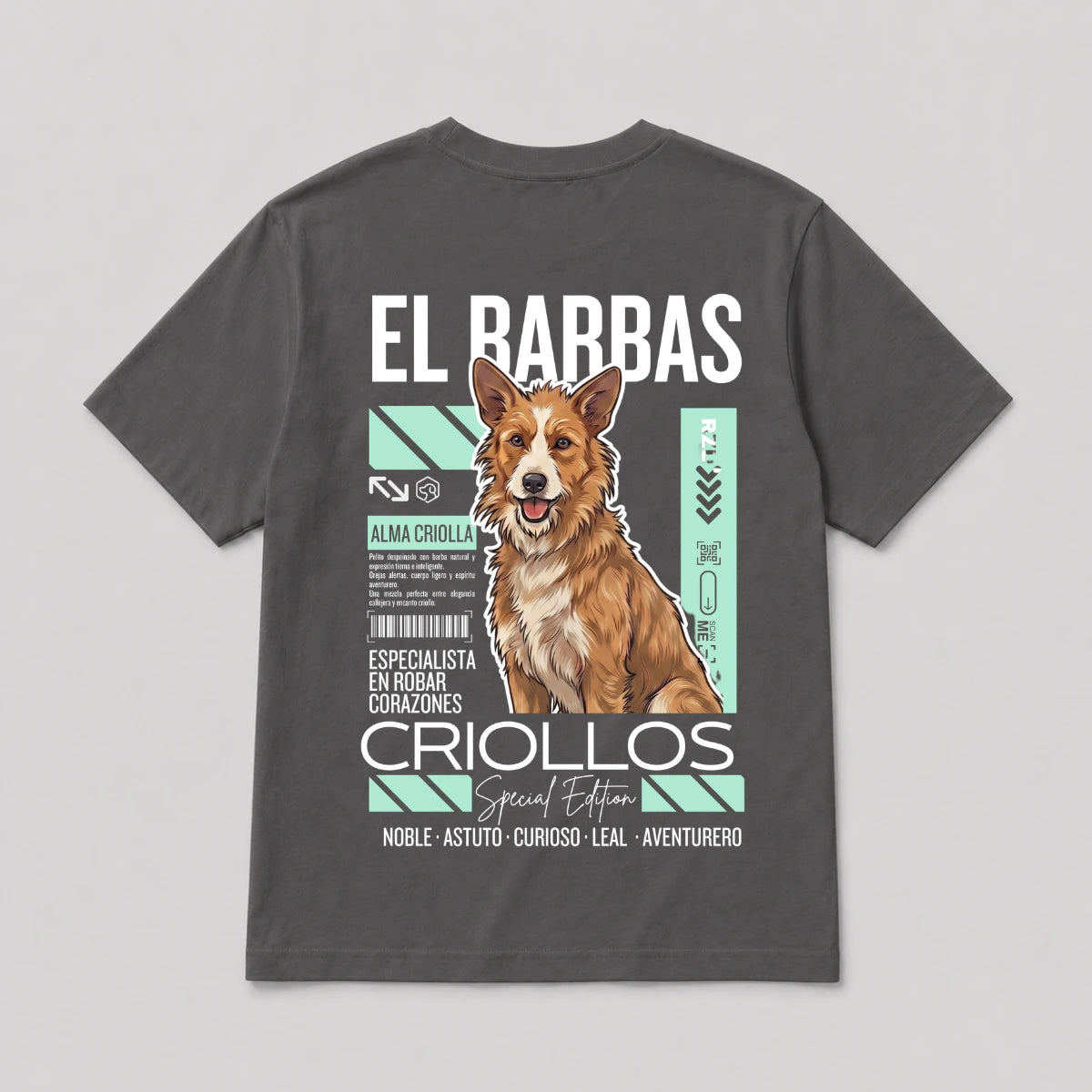 Camiseta Estampada Criollos "El Barbas" - Regular fit de RazasLovers, Gris Oscuro, transpirable, suave