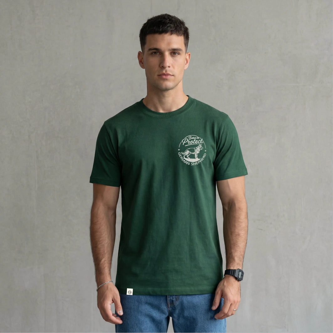 Camiseta Bordado Pastor Alemán - Regular Fit de RazasLovers, Verde Botella, transpirable, suave