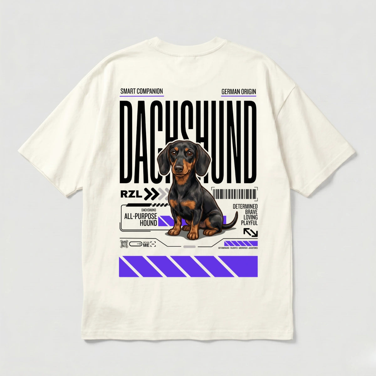 Camiseta Estampada Dachshund / Perro Salchicha - Oversize de RazasLovers, Blanco hueso, suave, bordado