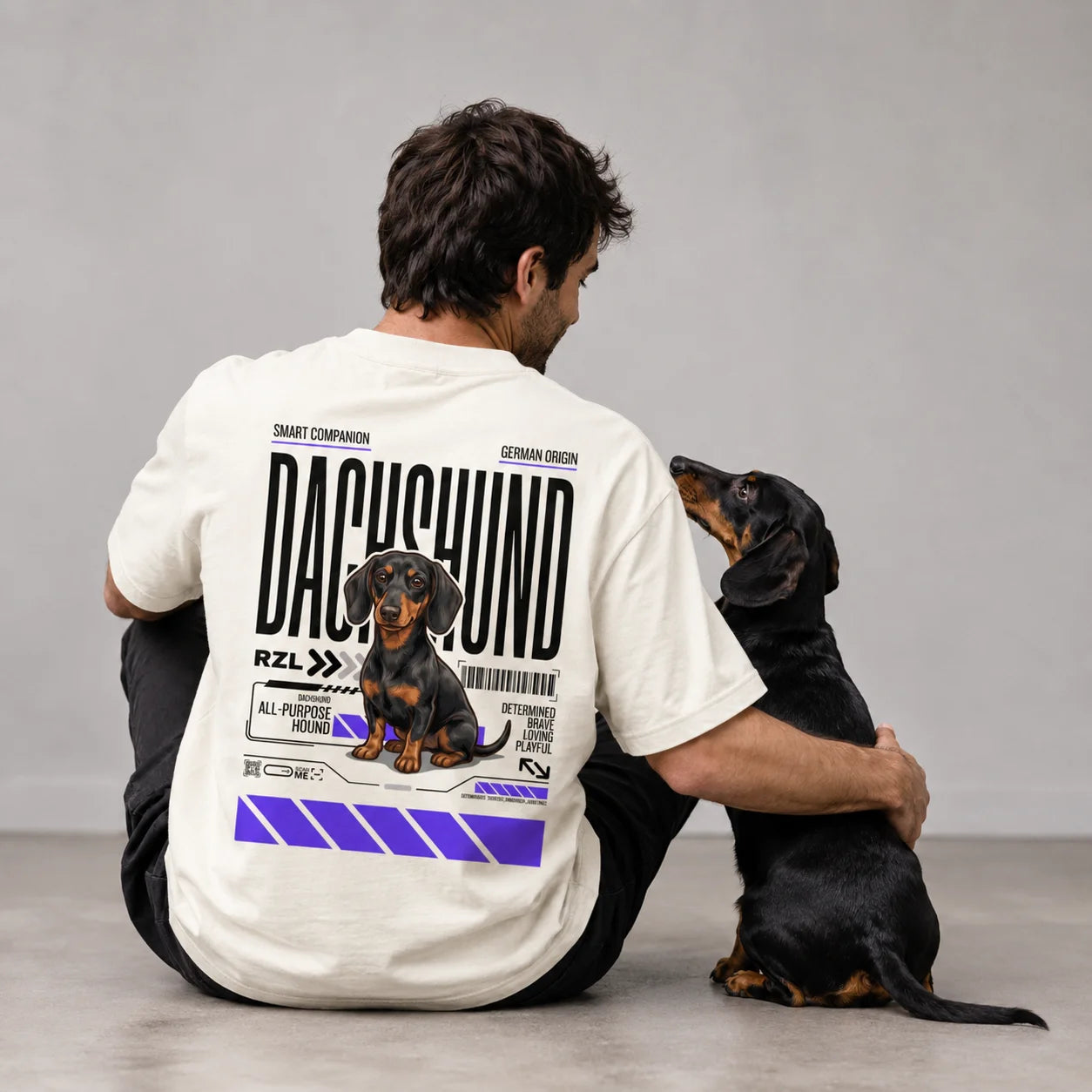 Camiseta Estampada Dachshund / Perro Salchicha - Regular de RazasLovers, Blanco hueso, transpirable