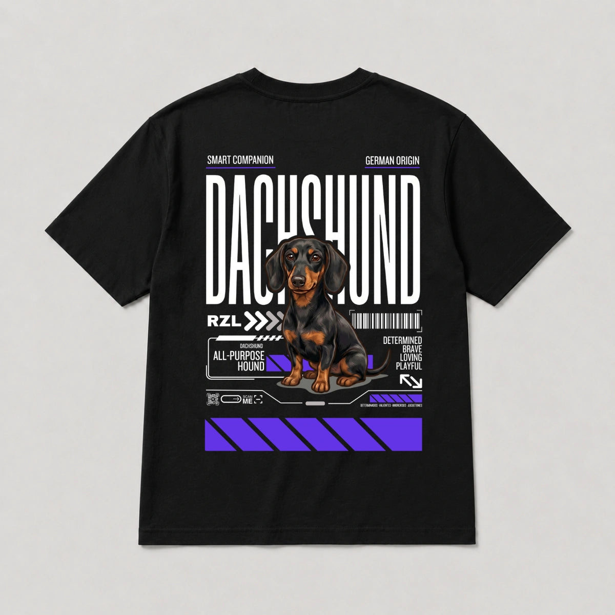 Camiseta Estampada Dachshund / Perro Salchicha - Regular de RazasLovers, Negra, transpirable, suave