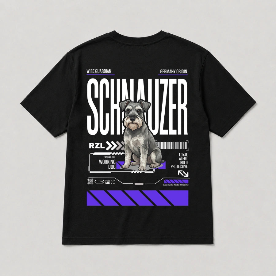 Camiseta Estampada Schnauzer - Regular de RazasLovers, Negra, transpirable, suave