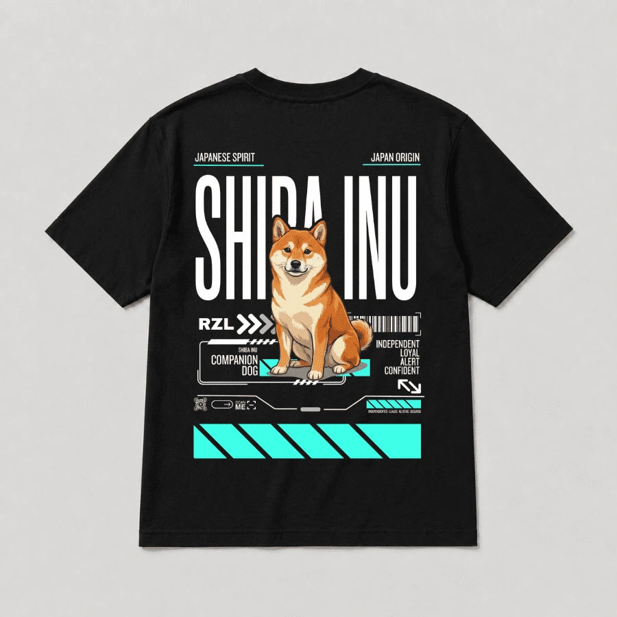 Camiseta Estampada Shiba Inu - Regular de RazasLovers, Negra, transpirable, suave