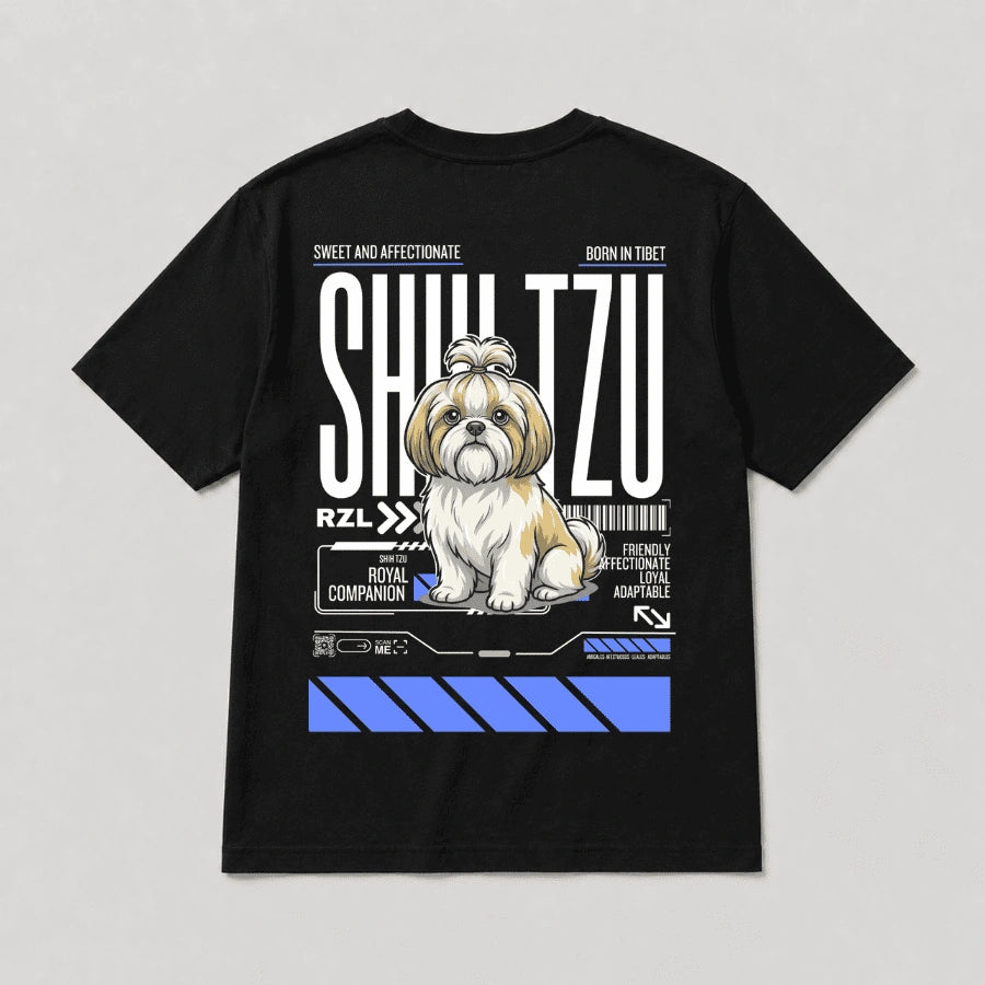 Camiseta Estampada Chih Tzu - Regular de RazasLovers, Negra, transpirable, suave