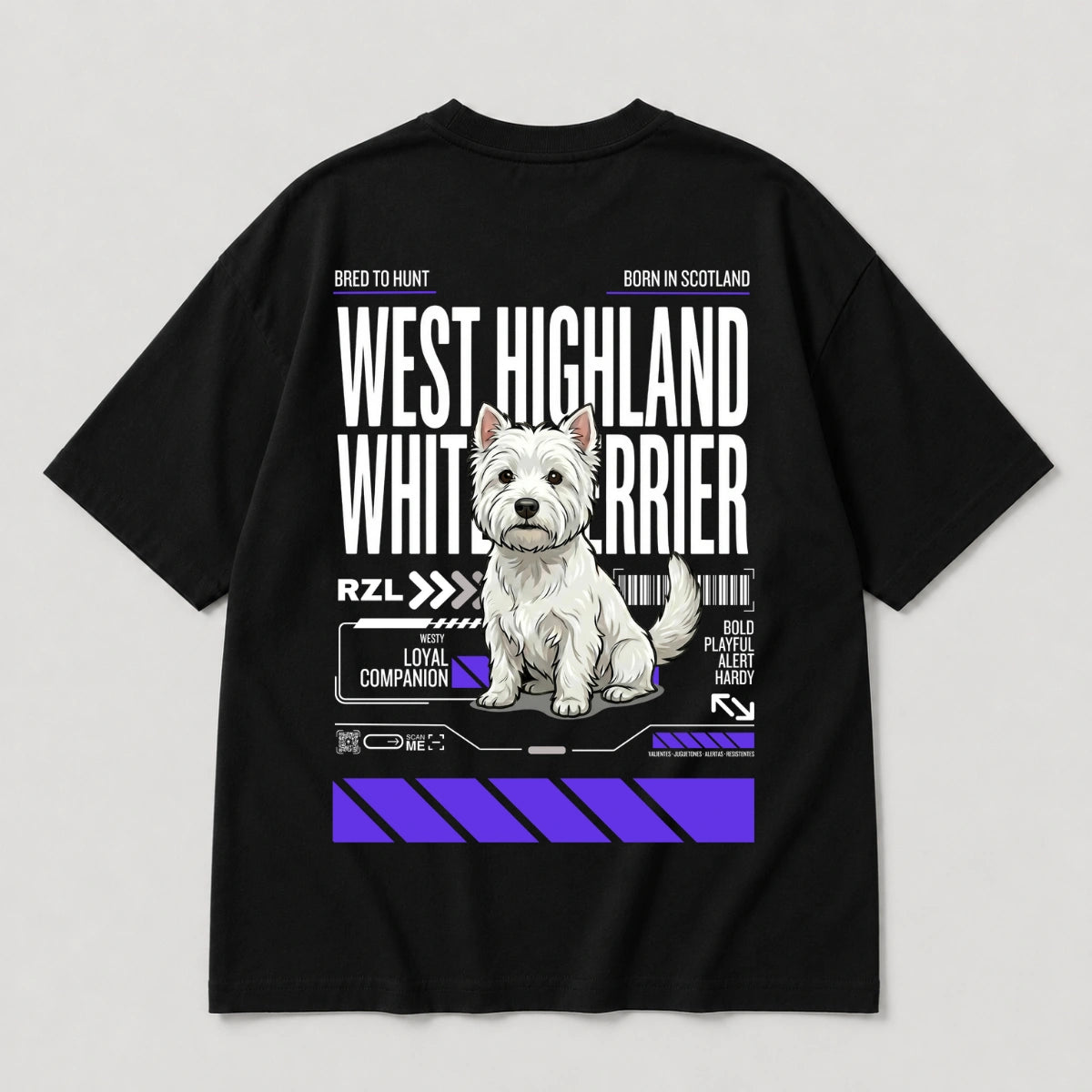 Camiseta Estampada Westy - Oversize de RazasLovers, Negra, blanco, suave, bordado