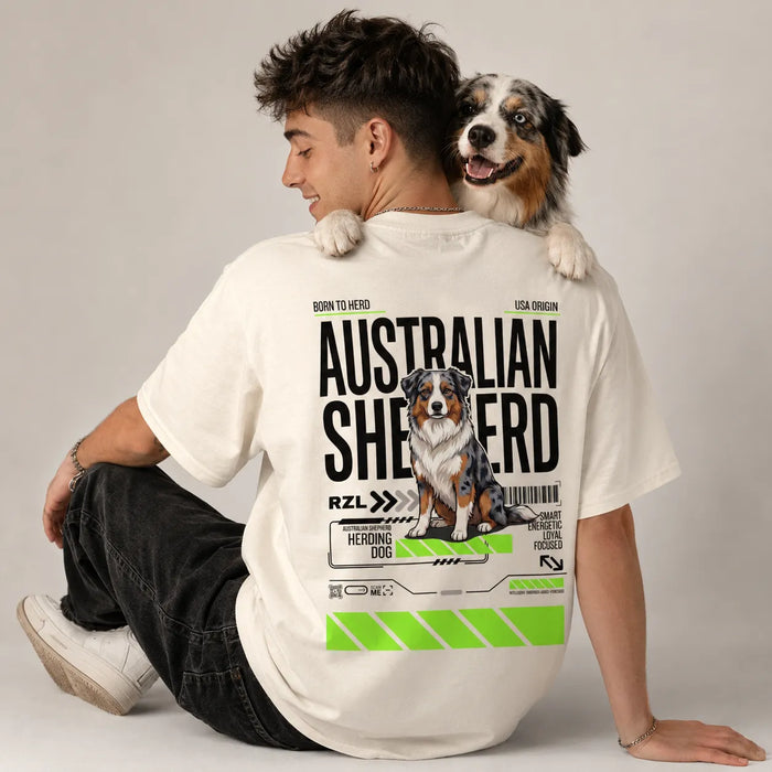 Camiseta Estampada Australian Shepherd - Oversize de RazasLovers, Blanco hueso, transpirable, suave
