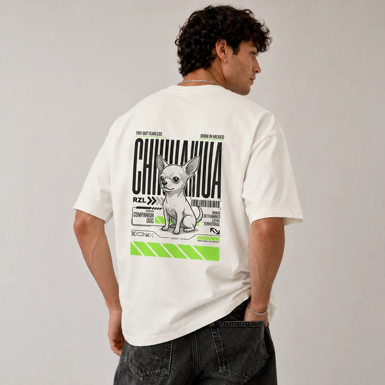 Camiseta Estampada Chihuahua - Oversize de RazasLovers, Blanco hueso, transpirable, suave