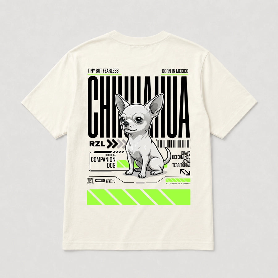 Camiseta Estampada Chihuahua - Regular de RazasLovers, Blanco hueso, transpirable, suave