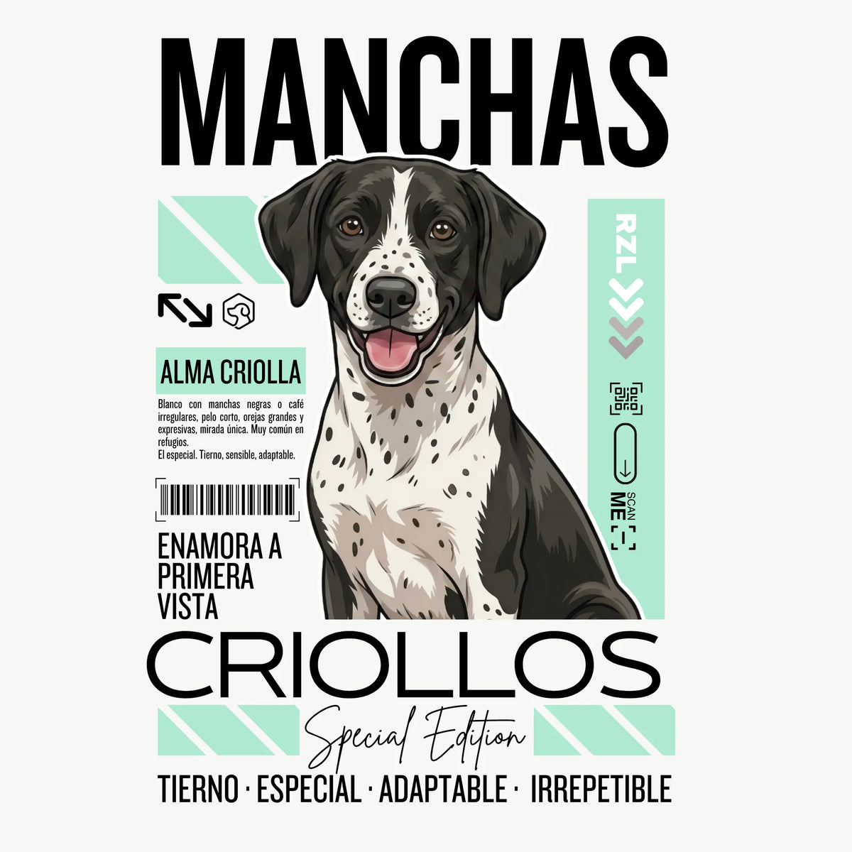 Camiseta Estampada Criollos "Manchas" - Regular fit de RazasLovers, blanco, café, transpirable, suave