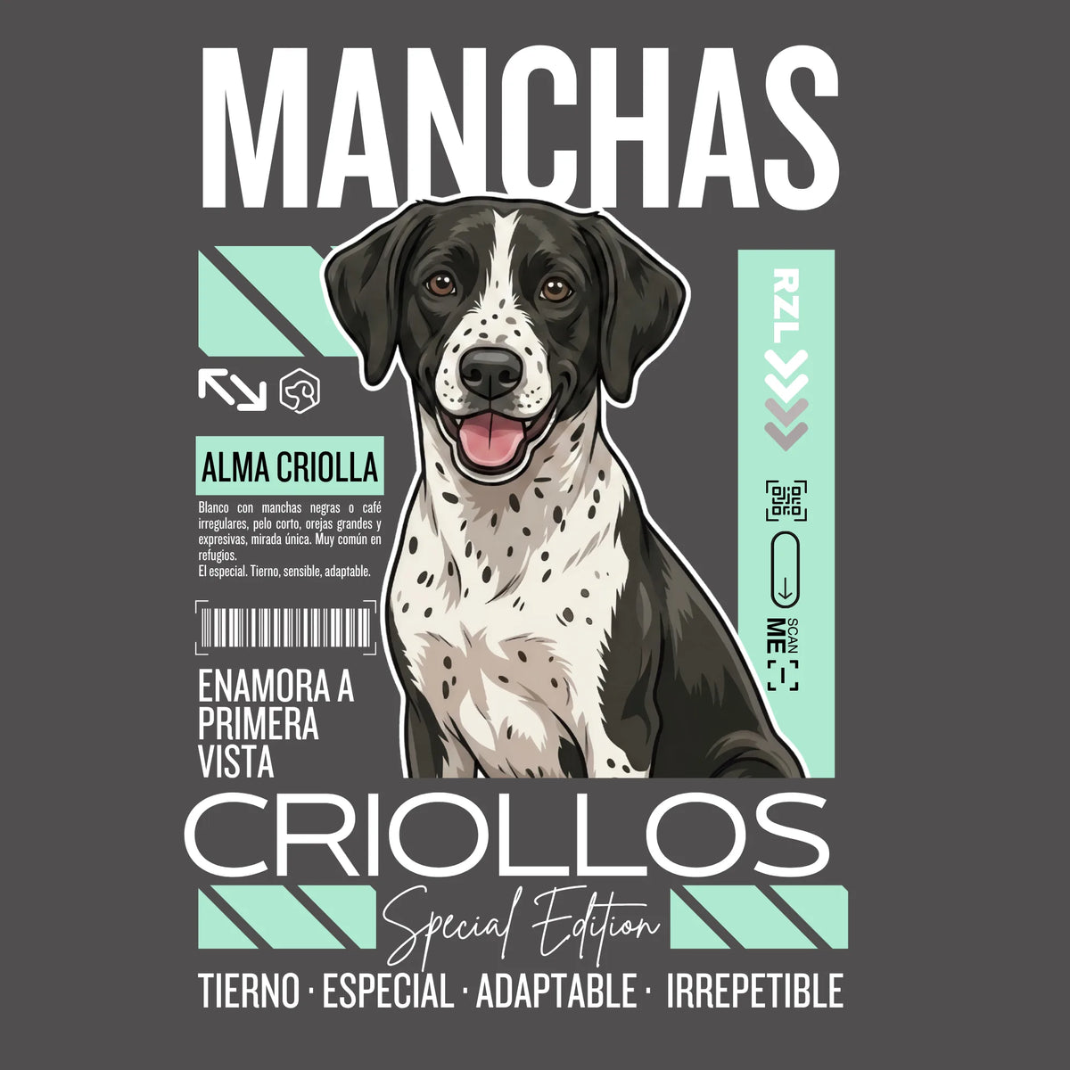 Camiseta Estampada Criollos "Manchas" - Regular fit de RazasLovers, blanco, café, transpirable, suave
