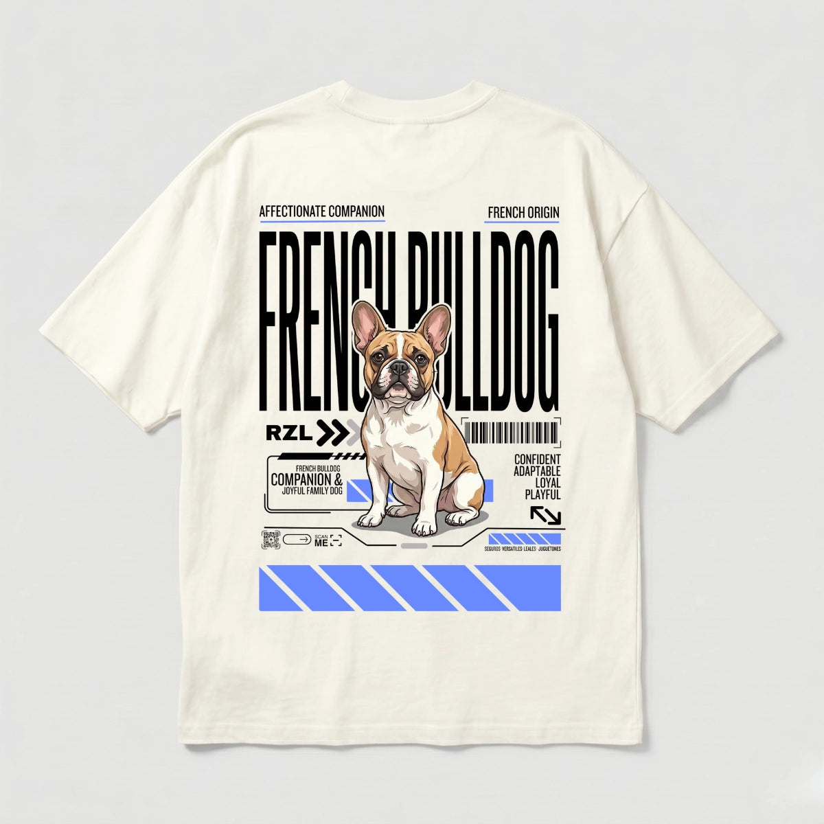 Camiseta Estampada French Bulldog - Oversize de RazasLovers, Blanco hueso, transpirable, suave