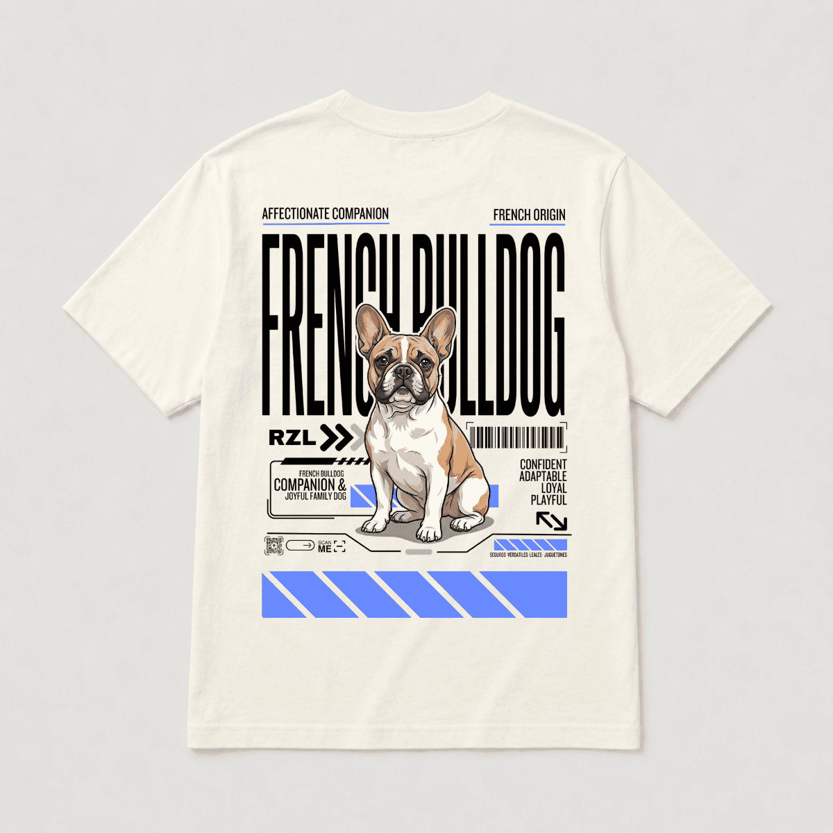 Camiseta Estampada French Bulldog - Regular de RazasLovers, Blanco hueso, transpirable, suave