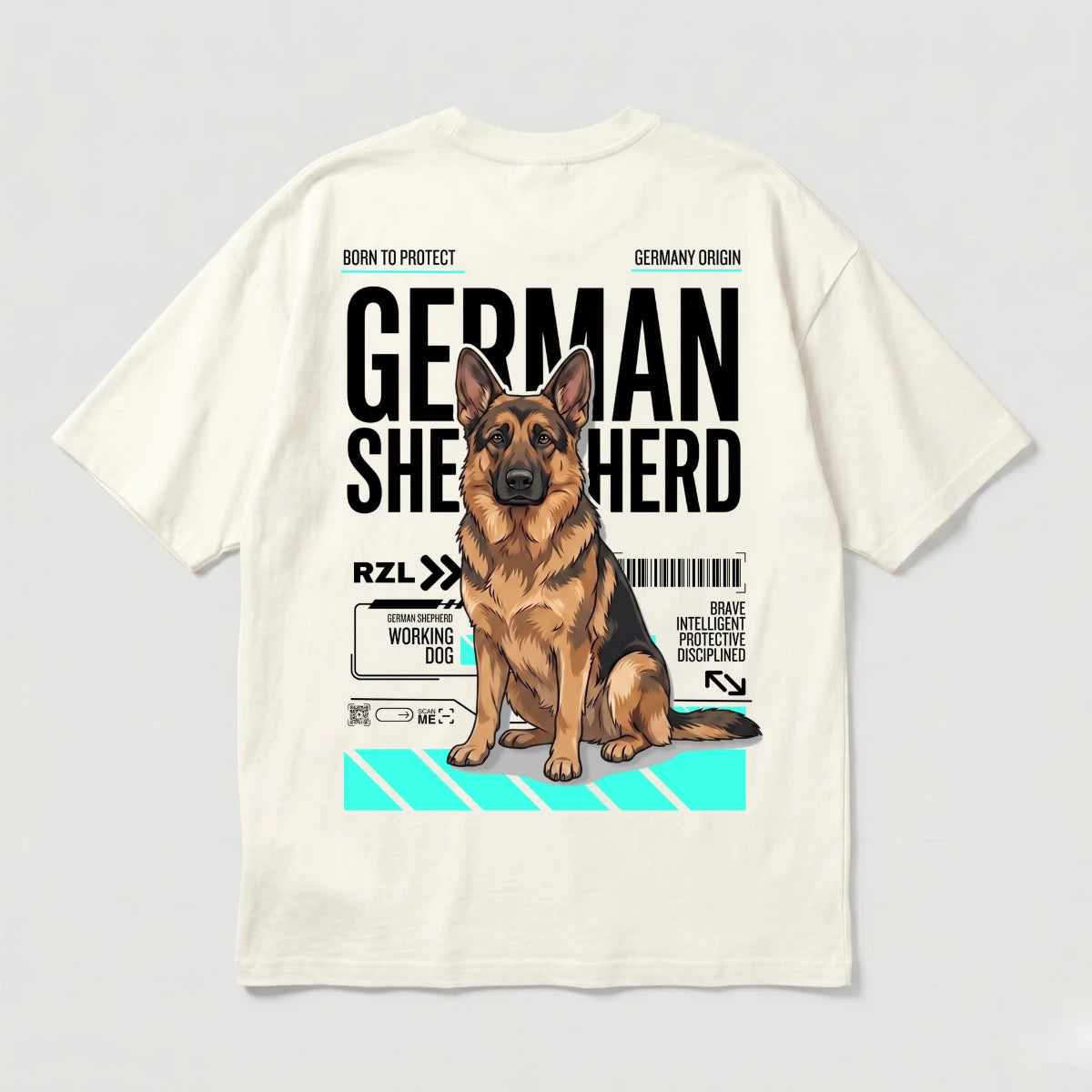 Camiseta Estampada German Shepherd - Oversize de RazasLovers, Blanco hueso, transpirable, suave