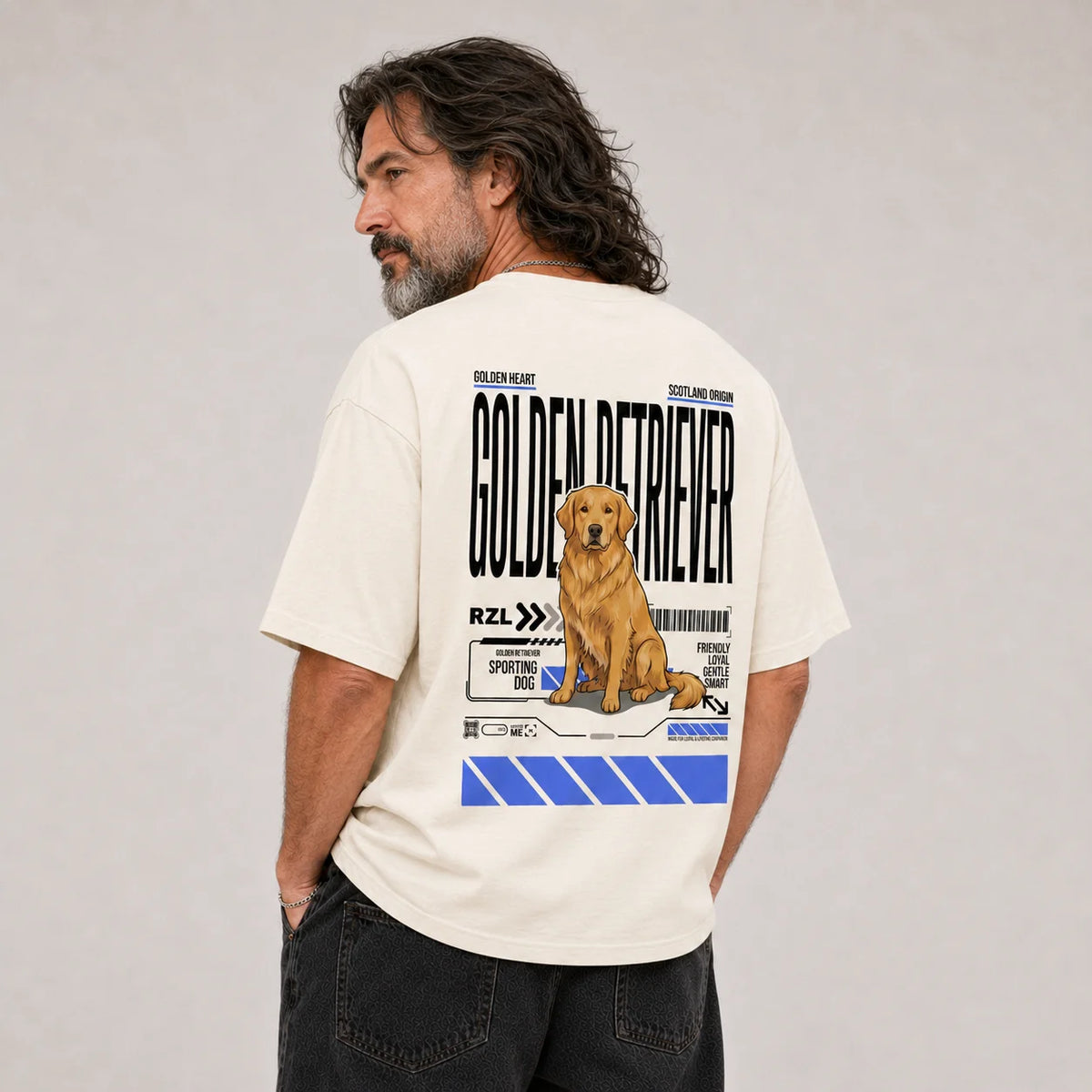 Camiseta Estampada Golden Retriever - Oversize de RazasLovers, Blanco hueso, transpirable, suave