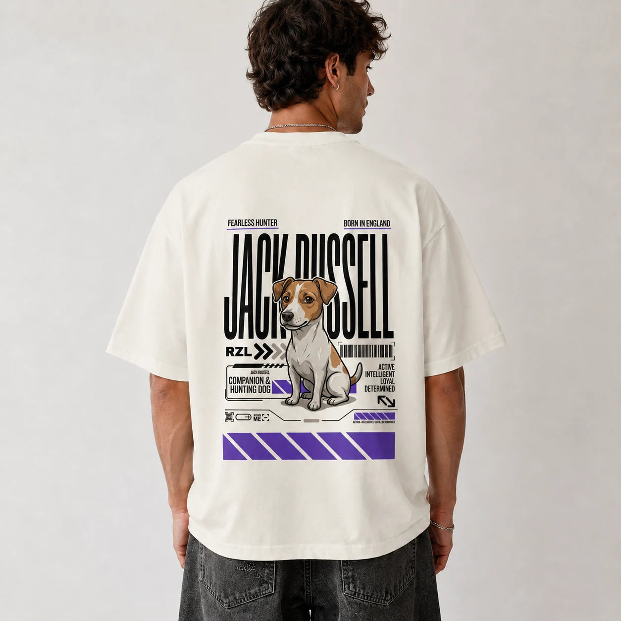 Camiseta Estampada Jack Russel - Oversize de RazasLovers, Blanco hueso, transpirable, suave