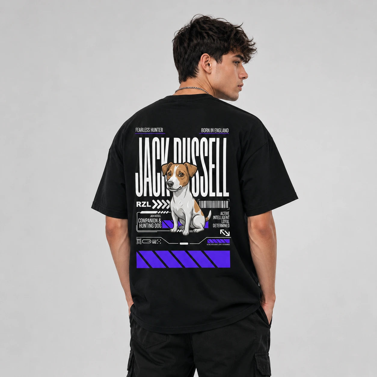 Camiseta Estampada Jack Russel - Oversize de RazasLovers, Blanco hueso, transpirable, suave
