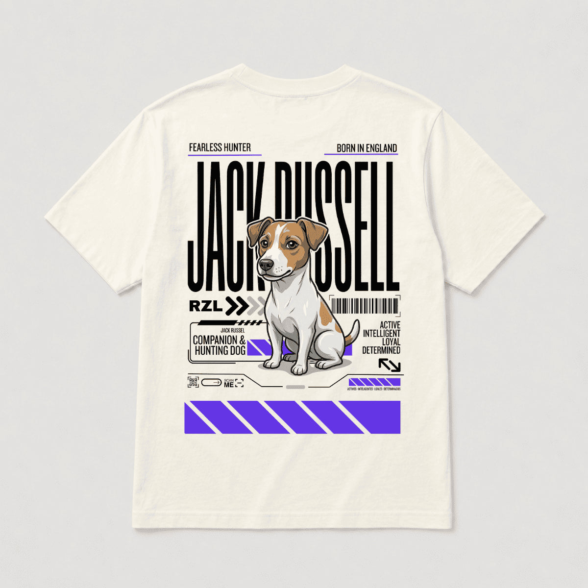 Camiseta Estampada Jack Russel - Regular de RazasLovers, Blanco hueso, transpirable, suave