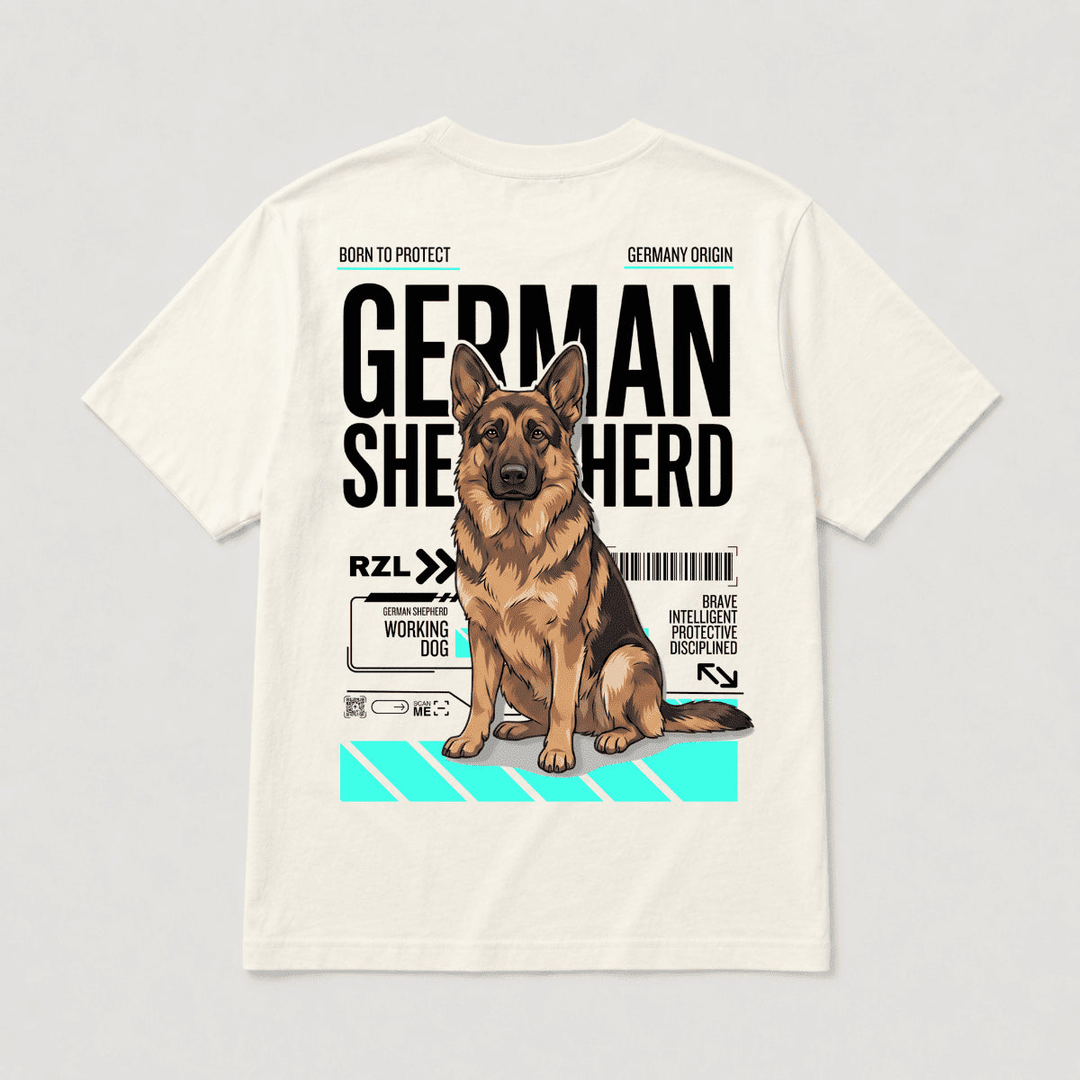 Camiseta Estampada German Shepherd - Regular de RazasLovers, Blanco hueso, transpirable, suave