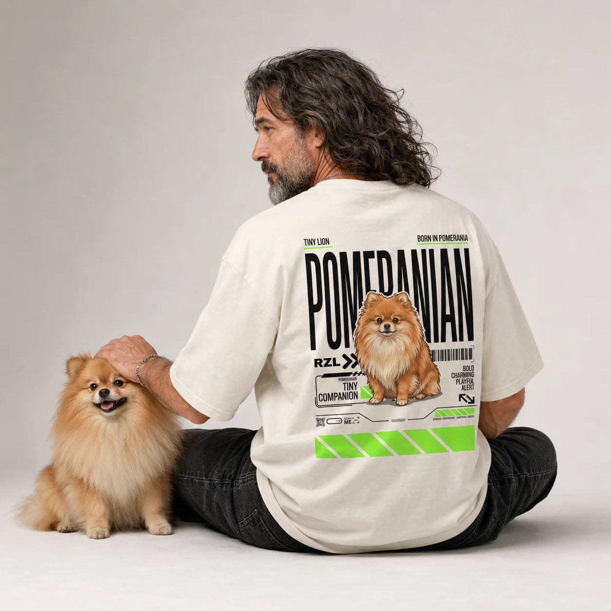 Camiseta Estampada Pomeranian - Oversize de RazasLovers, Blanco hueso, transpirable, suave