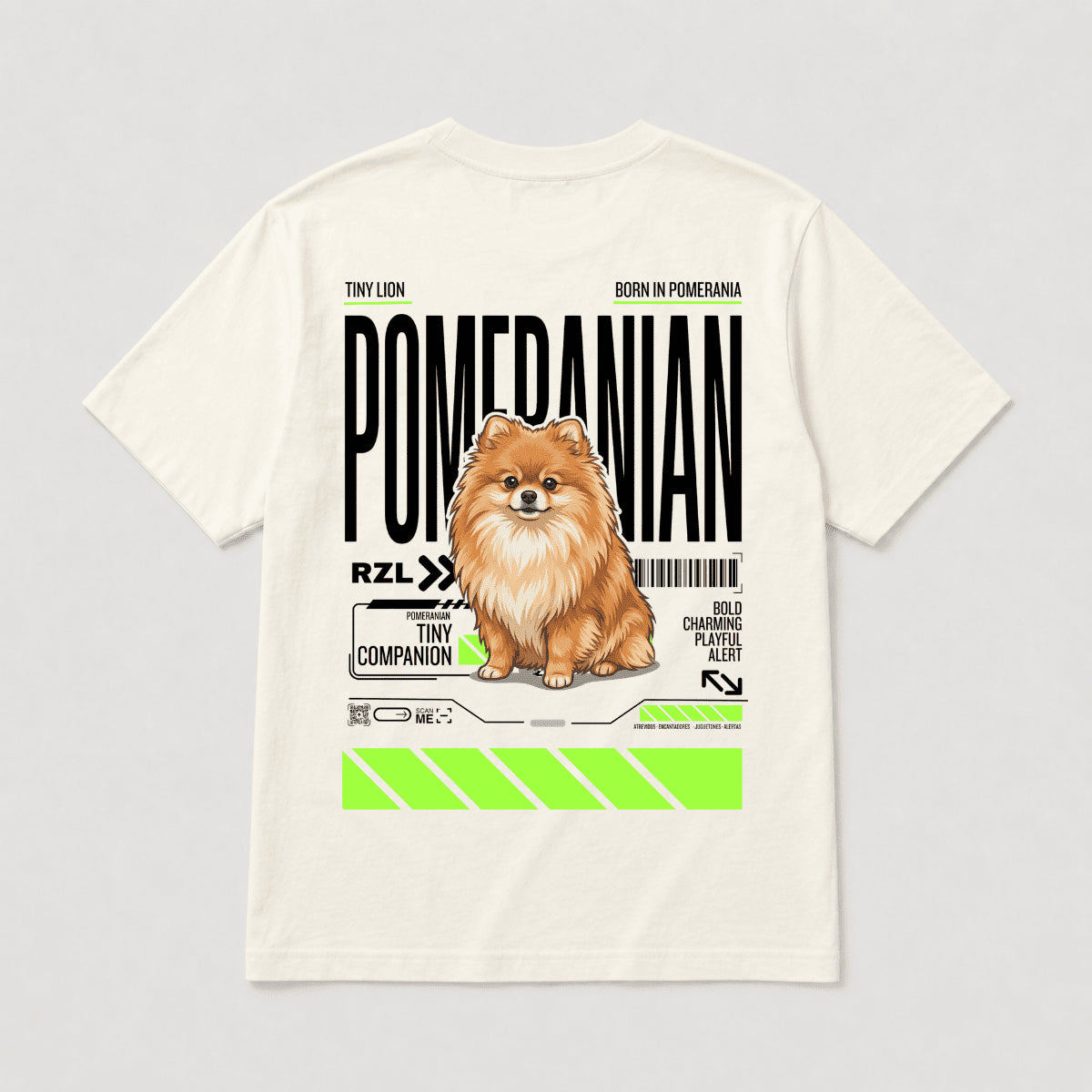 Camiseta Estampada Pomeranian - Regular de RazasLovers, Blanco hueso, transpirable, suave