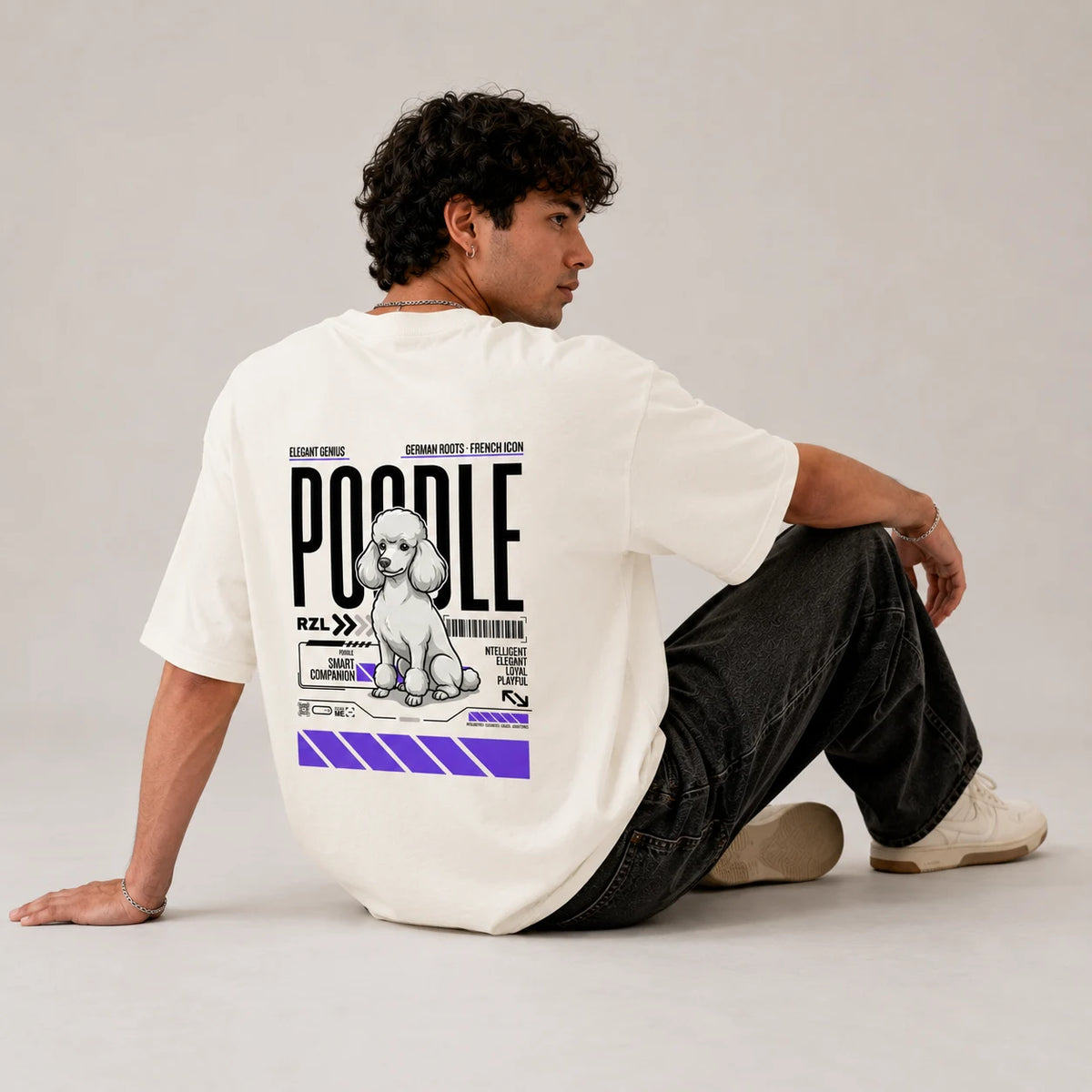 Camiseta Estampada Poodle - Oversize de RazasLovers, Blanco hueso, transpirable, suave