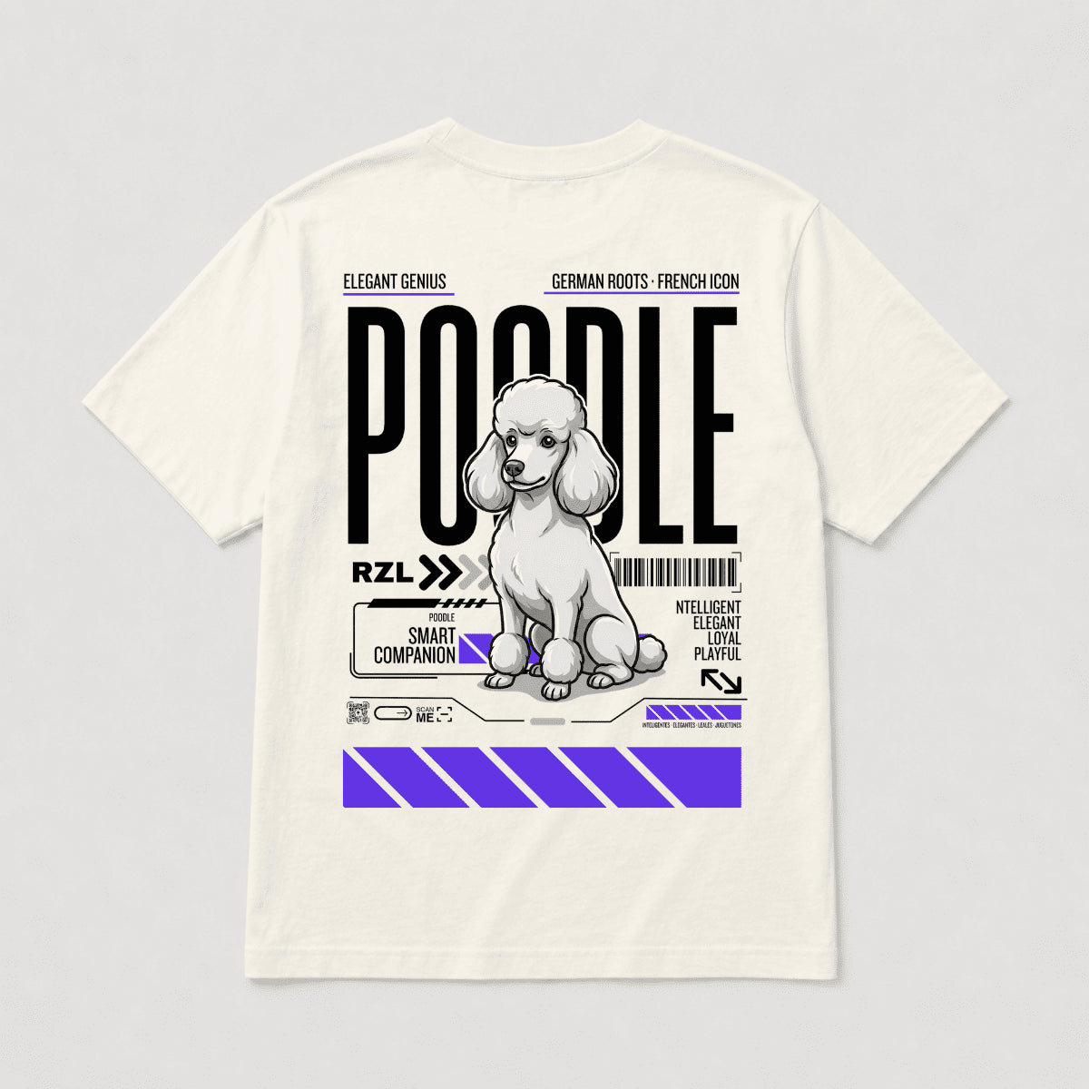 Camiseta Estampada Poodle - Regular de RazasLovers, Blanco hueso, transpirable, suave
