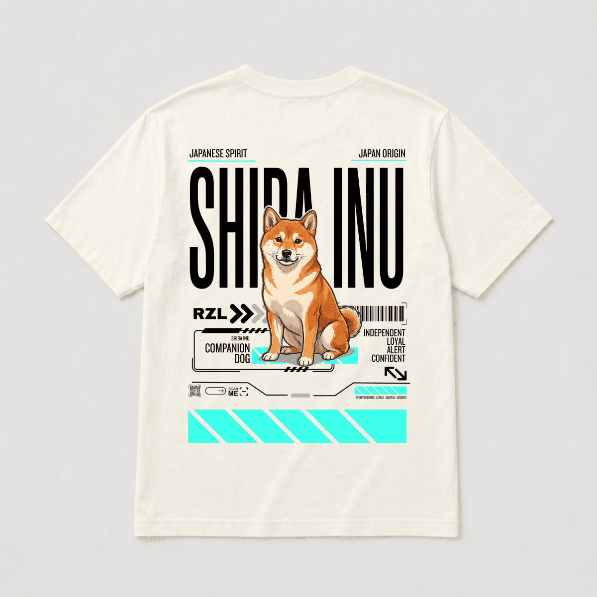 Camiseta Estampada Shiba Inu - Regular de RazasLovers, Blanco hueso, transpirable, suave