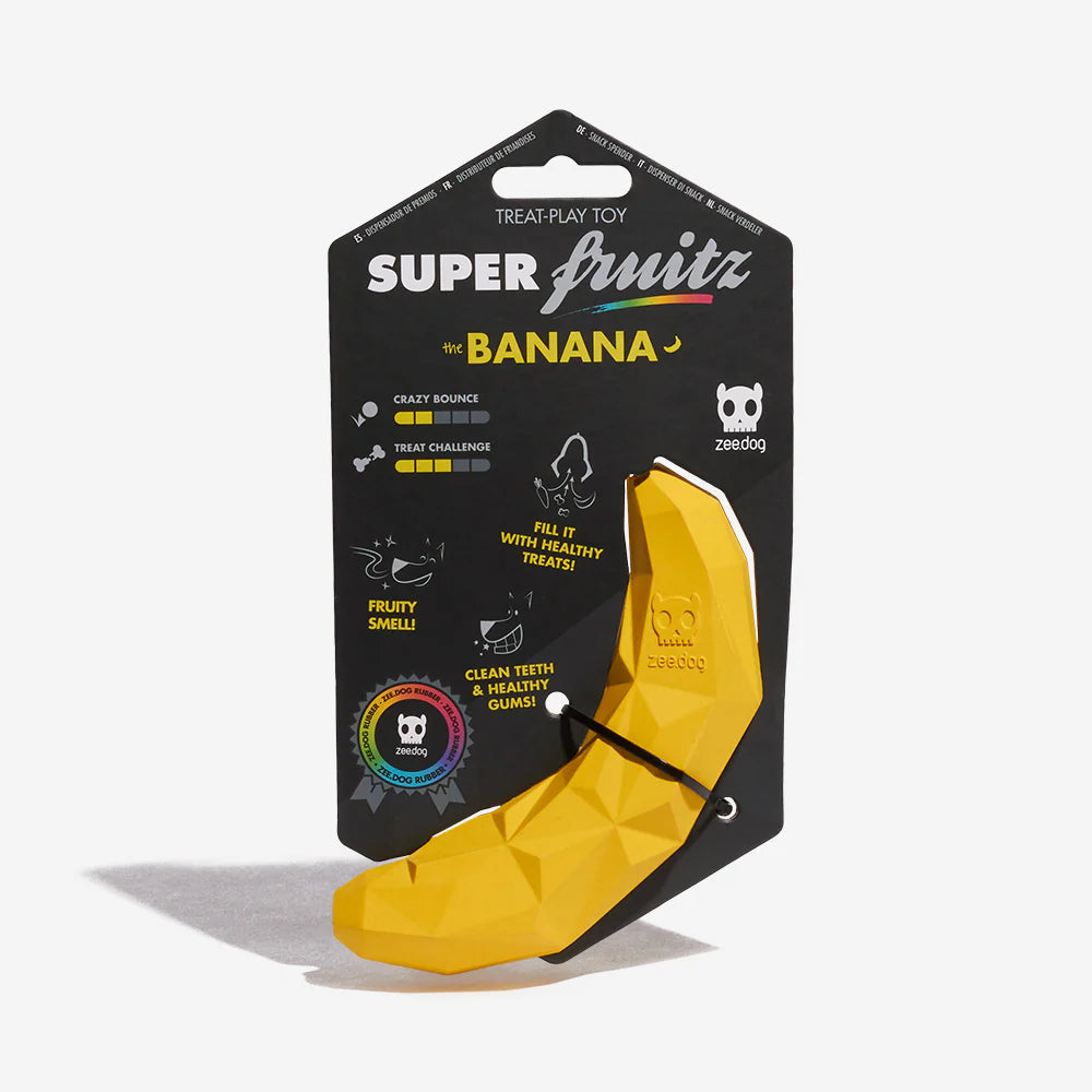 Juguete dispensador de golosinas para perros Súper banana de ZEEDOG, vista principal